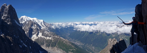 Výhľady na Dru, Mont Blanc a Chamonix zo SZ hrebeňa Petite Verte